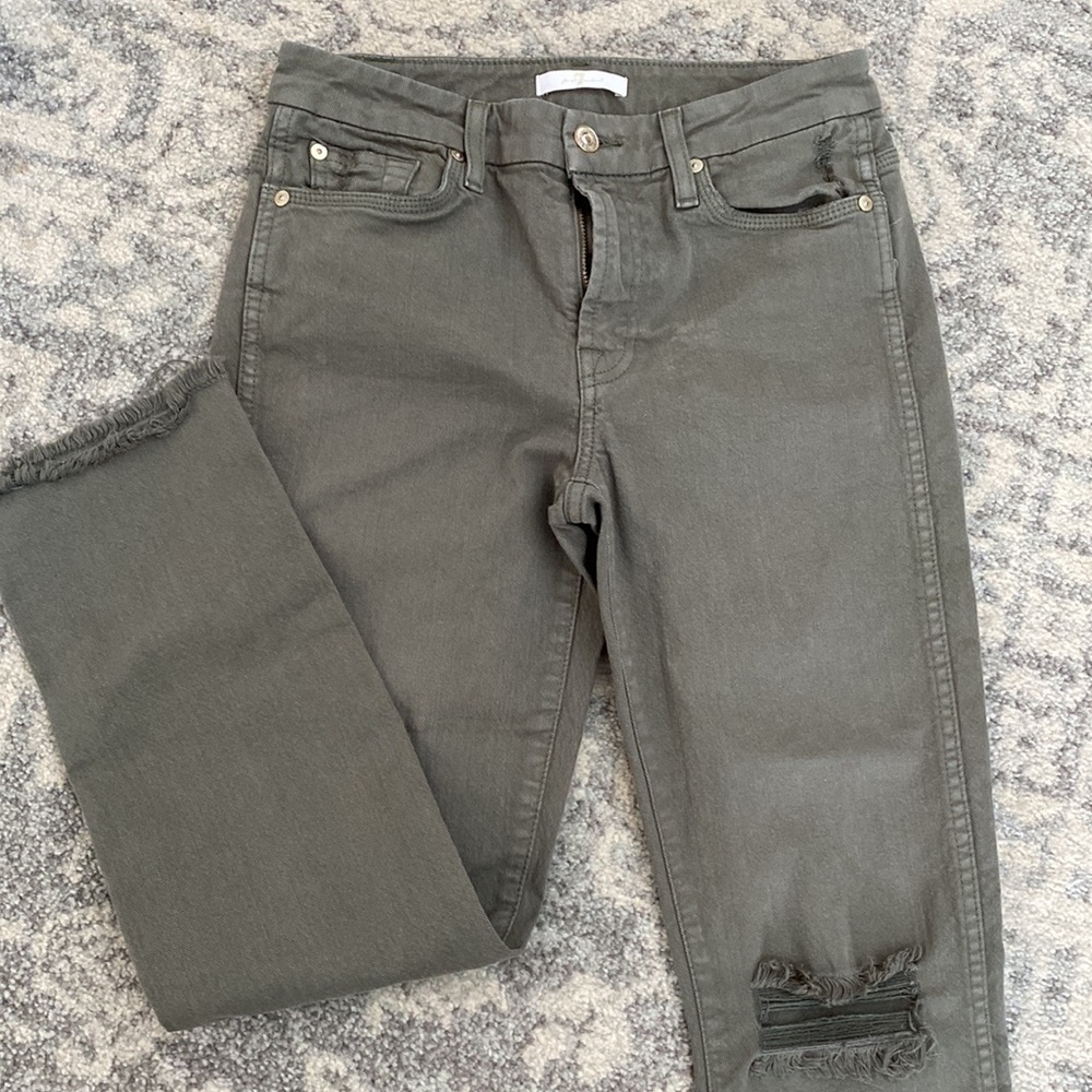 7 for ALL MANKIND MILITARY GREEN DENIM JEANS SZ 27 like new
